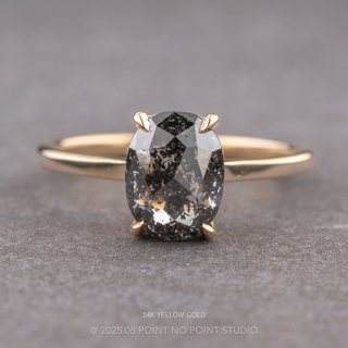 2.97 Carat Black Salt and Pepper Oval Diamond Engagement Ring, Lark Setting, Point No Point Studio. Available in a variety of metal types. Eco-friendly, Recycled Metals, Conflict Free.