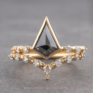 1.45 Carat Black Speckled Kite Diamond Engagement Ring, Bezel Nova Setting, 14k Yellow Gold
