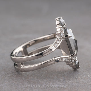 2.76 Carat Black Speckled Hexagon Diamond Engagement Ring, Ombre Empress Setting, Platinum