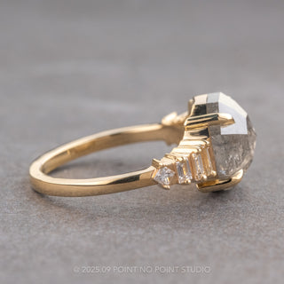 3.48 Carat Salt and Pepper Octagon Diamond Engagement Ring, Betty Setting, 14K Yellow Gold