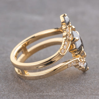 1.52 Carat Black Speckled Lozenge Diamond Engagement Ring, Empress Setting, 14K Yellow Gold