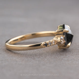 1.42 Carat Black Hexagon Diamond Engagement Ring, Ombre Eliza Setting, 14K Yellow Gold