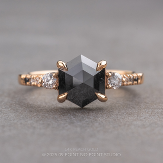 1.87 Carat Black Hexagon Diamond Engagement Ring, Ombre Eliza Setting