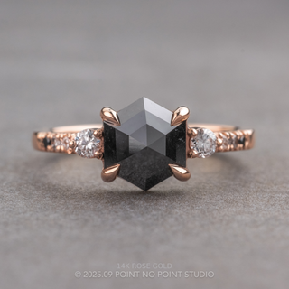 1.87 Carat Black Hexagon Diamond Engagement Ring, Ombre Eliza Setting