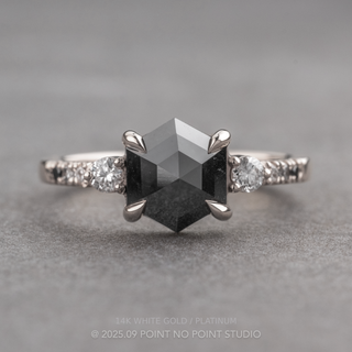 1.87 Carat Black Hexagon Diamond Engagement Ring, Ombre Eliza Setting