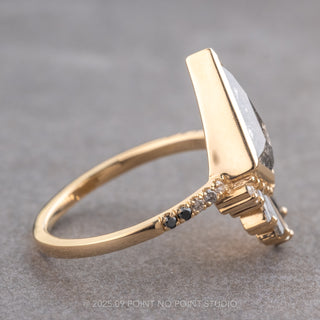 2.50 Carat Salt and Pepper Kite Diamond Engagement Ring, Bezel Ombre Wren Setting, 14K Yellow Gold