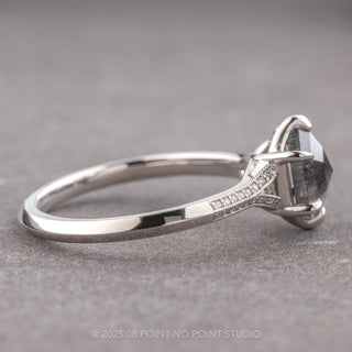 1.48 Carat Black Speckled Hexagon Diamond Engagement Ring, Mackenzie Setting, Platinum
