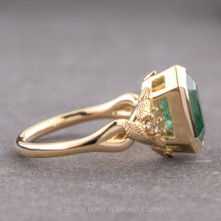 2.01 Carat Hexagon Emerald and Diamond Engagement Ring, Bezel Leaf Quinn Setting, 14k Yellow Gold
