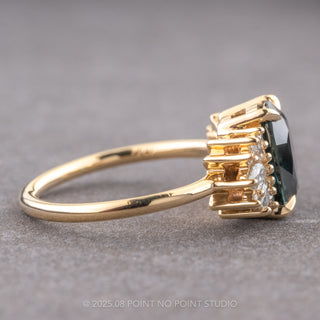 2.43 Carat Teal Oval Sapphire and Diamond Engagement Ring, Monarch Setting, 14K Yellow Gold