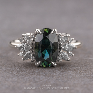 2.51 Carat Teal Oval Sapphire and Diamond Engagement Ring, Monarch Setting