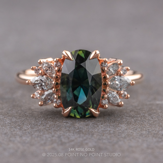 2.51 Carat Teal Oval Sapphire and Diamond Engagement Ring, Monarch Setting