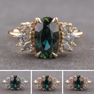 2.51 Carat Teal Oval Sapphire and Diamond Engagement Ring, Monarch Setting
