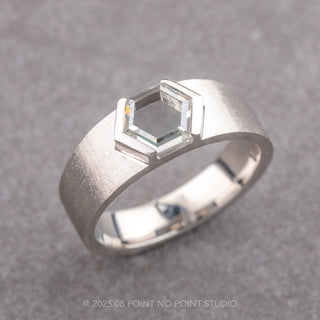 Clear Hexagon Diamond Wedding Band, Cygnus Setting, Platinum