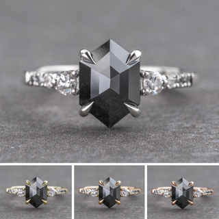 1.69 Carat Black Hexagon Diamond Engagement Ring, Ombre Eliza Setting