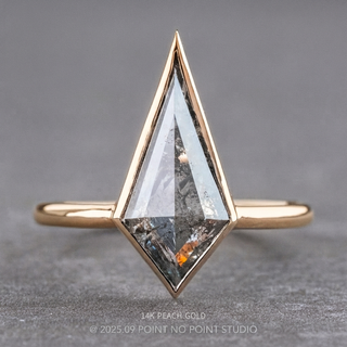 2.35 Carat Salt and Pepper Kite Diamond Engagement Ring, Bezel Jane Setting, Point No Point Studio. Available in a variety of metal types. Eco-friendly, Recycled Metals, Conflict Free.