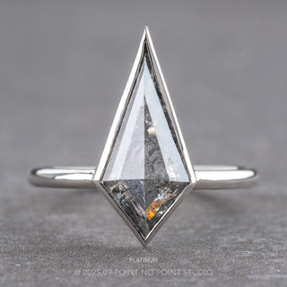2.35 Carat Salt and Pepper Kite Diamond Engagement Ring, Bezel Jane Setting, Point No Point Studio. Available in a variety of metal types. Eco-friendly, Recycled Metals, Conflict Free.
