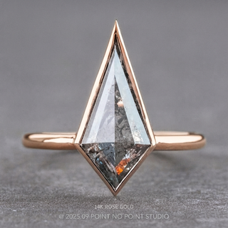 2.35 Carat Salt and Pepper Kite Diamond Engagement Ring, Bezel Jane Setting, Point No Point Studio. Available in a variety of metal types. Eco-friendly, Recycled Metals, Conflict Free.
