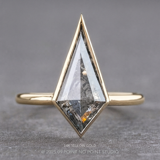 2.35 Carat Salt and Pepper Kite Diamond Engagement Ring, Bezel Jane Setting, Point No Point Studio. Available in a variety of metal types. Eco-friendly, Recycled Metals, Conflict Free.