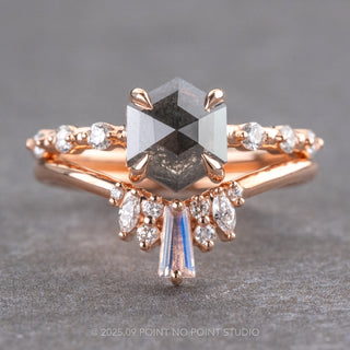 1.35 Carat Black Hexagon Diamond Engagement Ring, Nova Setting, 14k Rose Gold