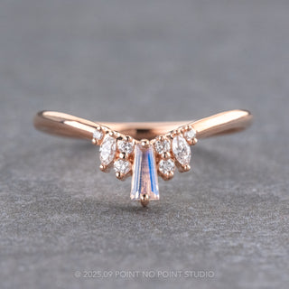 Baguette Moonstone and Diamond Wedding Band, Tabina Setting, 14K Rose Gold