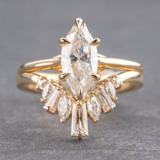 Marquise and Baguette Moissanite Wedding Band, Tassel Setting, 14K Yellow Gold