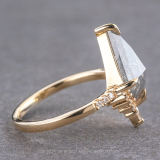 2.90 Carat Salt and Pepper Kite Diamond Engagement Ring, Avaline Setting, 14K Yellow Gold