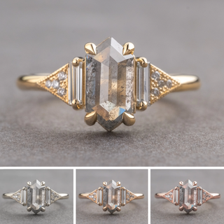 1.83 Carat Salt and Pepper Hexagon Diamond Engagement Ring, Azalea Setting