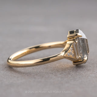 1.47 Carat Salt and Pepper Hexagon Diamond Engagement Ring, Azalea Setting, 14K Yellow Gold