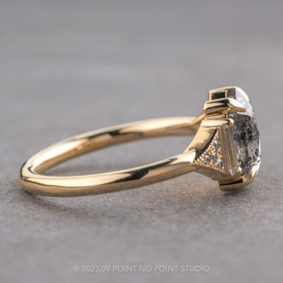 1.19 Carat Salt and Pepper Hexagon Diamond Engagement Ring, Azalea Setting, 14K Yellow Gold