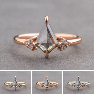 .99 Carat Salt and Pepper Kite Diamond Engagement Ring, Quinn Setting