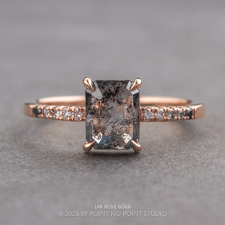 1.40 Carat Salt and Pepper Emerald Shaped Diamond Engagement Ring, Ombre Jules Setting