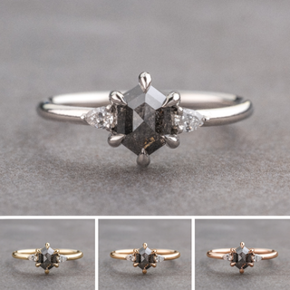1.27 Carat Black Salt and Pepper Hexagon Diamond Engagement Ring, Zoe Setting