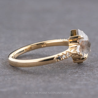 2.11 Carat Icy Salt and Pepper Hexagon Diamond Engagement Ring, Ombre Eliza Setting, 14K Yellow Gold