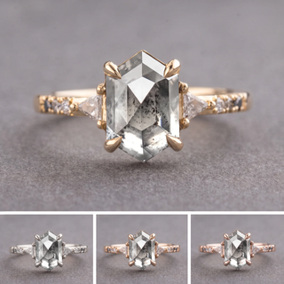 1.25 Carat Icy Salt and Pepper Hexagon Diamond Engagement Ring, Ombre Eliza Setting