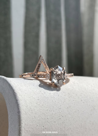 1.25 Carat Icy Salt and Pepper Hexagon Diamond Engagement Ring, Ombre Eliza Setting