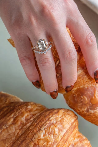 1.25 Carat Icy Salt and Pepper Hexagon Diamond Engagement Ring, Ombre Eliza Setting