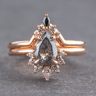 1.31 Carat Salt and Pepper Pear Diamond Engagement Ring, Ava Setting, 14K Rose Gold