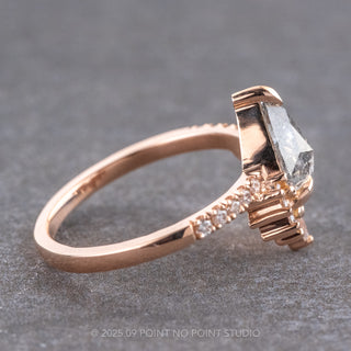 1.75 Carat Salt and Pepper Pear Diamond Engagement Ring, Avaline Setting, 14K Rose Gold
