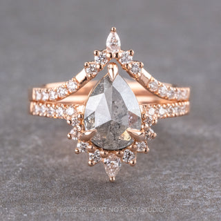 1.75 Carat Salt and Pepper Pear Diamond Engagement Ring, Avaline Setting, 14K Rose Gold