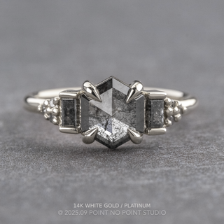 .98 Carat Black Speckled Hexagon Diamond Engagement Ring, Dahlia Setting