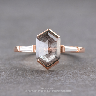 1.40 Carat Salt and Pepper Hexagon Diamond Engagement Ring, Zoe Setting