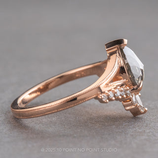 1.61 Carat Salt and Pepper Pear Diamond Engagement Ring, Countess Setting, 14K Rose Gold