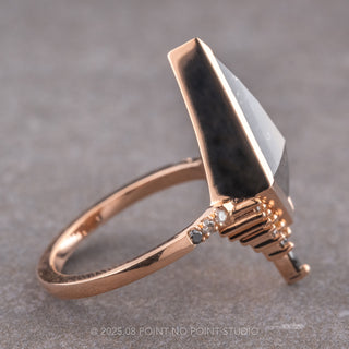 3.30 Carat Black Speckled Kite Diamond Engagement Ring, Bezel Ombre Avaline Setting, 14K Rose Gold