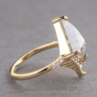 4.06 Carat Icy Grey Kite Diamond Engagement Ring, Avaline Setting, 14K Yellow Gold