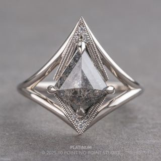 1.29 Carat Salt and Pepper Kite Diamond Engagement Ring, Arwen Setting, Point No Point Studio. Available in a variety of metal types. Eco-friendly, Recycled Metals, Conflict Free.