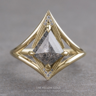 1.29 Carat Salt and Pepper Kite Diamond Engagement Ring, Arwen Setting, Point No Point Studio. Available in a variety of metal types. Eco-friendly, Recycled Metals, Conflict Free.