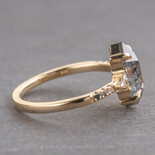 1.90 Carat Salt and Pepper Hexagon Diamond Engagement Ring, Ombre Eliza Setting, 14K Yellow Gold