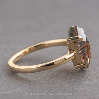 2.88 Carat Orange Salt and Pepper Hexagon Diamond Engagement Ring, Jane Setting, 14k Yellow Gold