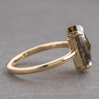 3.15 Carat Black Speckled Hexagon Diamond Engagement Ring, Jane Setting, 14k Yellow Gold