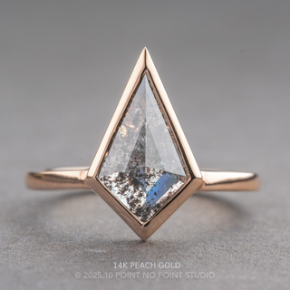 2.04 Carat Salt and Pepper Kite Diamond Engagement Ring, Bezel Jane Setting, Point No Point Studio. Available in a variety of metal types. Eco-friendly, Recycled Metals, Conflict Free.
